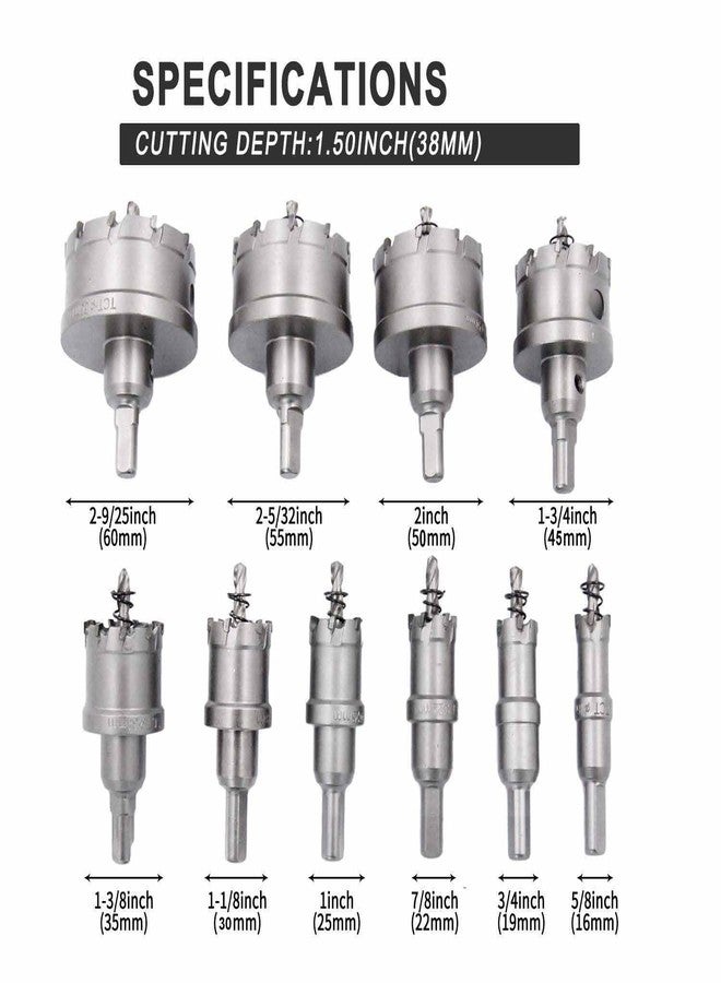 UPTODATETOOLS 10pcs 16-60mm TCT Hole Saw Kit Carbide Hole Saw Hole Cutter Carbide Tipped Hole Saw Drill Bit Tungsten Carbide Tipped Hole Saw Drill Bit - Image 2